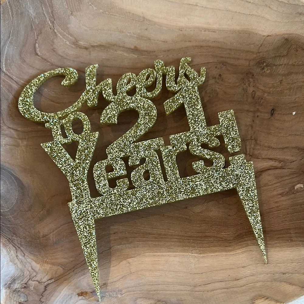 Gold Glitter 'Cheers to 21 Years!' Cake Topper